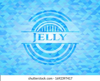 Jelly realistic sky blue emblem. Mosaic background