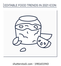 Jelly Recipe Line Icon. Jalapeno Pepper Jelly. Delicious Sweet And Spicy Spread. Food Trends Concept. Isolated Vector Illustration. Editable Stroke