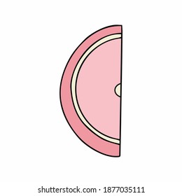 Jelly slice in the style of Doodle. Fruit slice on white background. Dessert for children.
