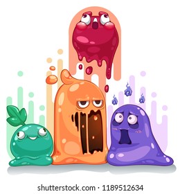 jelly slime monster creatures group set vector illustration