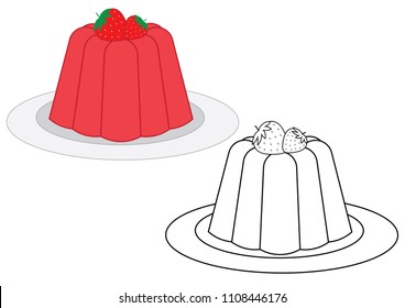 Jelly with strawberries, coloring book. Vector illustration