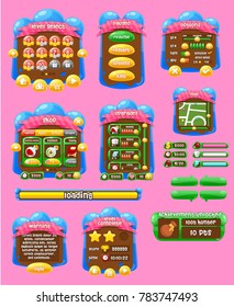 Jelly themed game buttons, icons, windows, and elements for creating casual & puzzle games