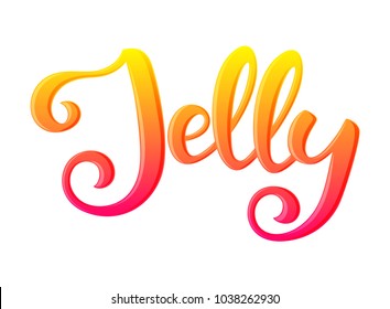 Jelly. Vector hand lettering word in bright gradient color isolated on white background. Concept for logo, card, typography, poster, print. 