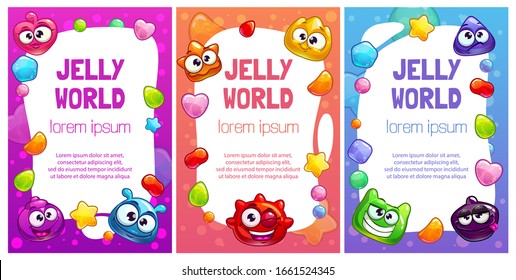 Jelly world banners. Cute colorful templates with jellies , candies and funny glossy monsters. 