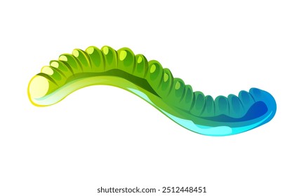 Jelly worm cartoon Halloween holiday sweets and dessert. Isolated vector blue and green colored funny earthworm or snake gummy candy. Trick or treat fruity marmalade confectionery for kids party