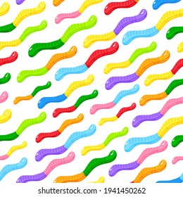 Jelly worm sweet candy seamless pattern with amazing flavor flat style design vector illustration.