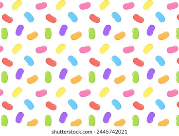 Jellybeans isolated on white background, close up. Jellybeans pattern.