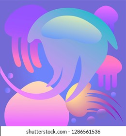 Jellyfish 3d background. Colorful decorative shapes in blue ocean depth. Vector illustration.