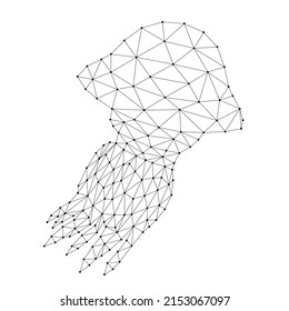 Jellyfish from abstract futuristic polygonal black lines and dots. Vector illustration.