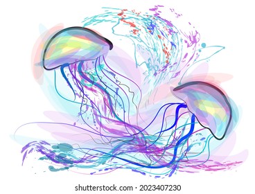 jellyfish abstract illustration isolated on white background