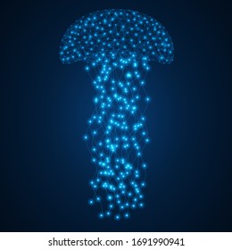 Jellyfish. Abstract low-poly design. Blue background.