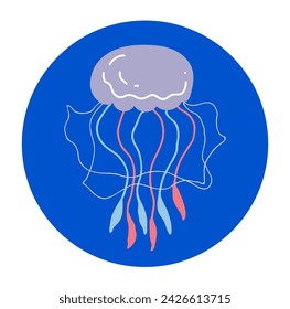 Jellyfish animal fish jelly ocean doodle outline isolated set. Vector graphic design element illustration