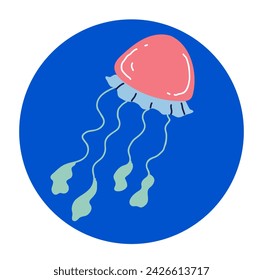 Jellyfish animal fish jelly ocean doodle outline isolated set. Vector graphic design element illustration
