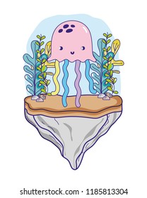 jellyfish animal in the stone with seaweed plants