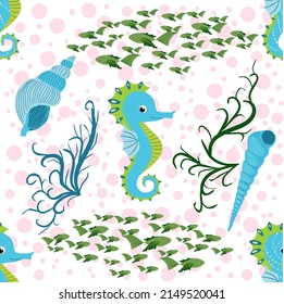 Los animales de las medusas brillan por sus inconsistencias. Patrón sin foco con medusas detalladas. peces dibujados a mano y medusas lindas al estilo de doodle. Fondo infantil de moda.