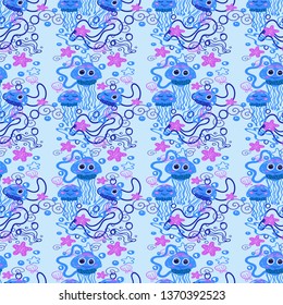 jellyfish baby pattern on a blue background children's illustration vector illustration for design and decoration