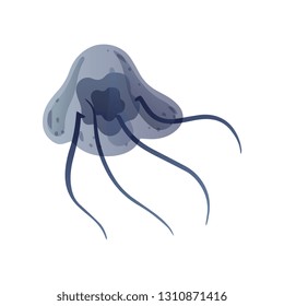 Jellyfish, Beautiful Grey Swimming Marine Underwater Creature Vector Illustration