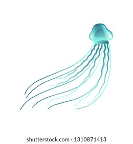 Jellyfish, Beautiful Turquoise Swimming Marine Underwater Creature Vector Illustration
