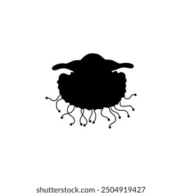 Jellyfish. Black silhouette. Cotylorhiza. Ocean ecosystem. Inhabitant of the deep sea. Animal. Decorative design element. Vector illustration isolated on white background.