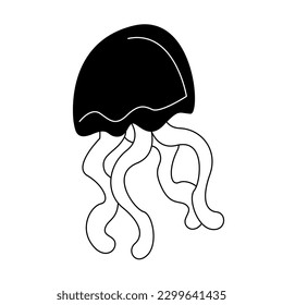 jellyfish. black and white illustration of a jellyfish.