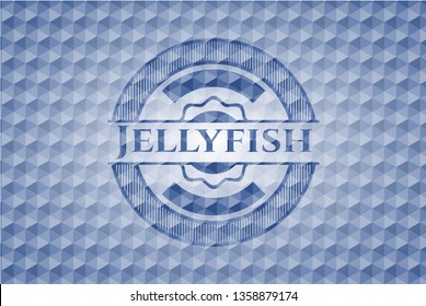 Jellyfish blue emblem with geometric background.
