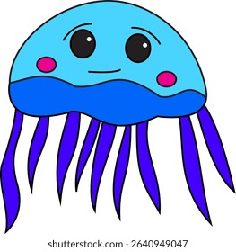 A jellyfish in blue tones and Navy background.Vector illustration of a marine animal.