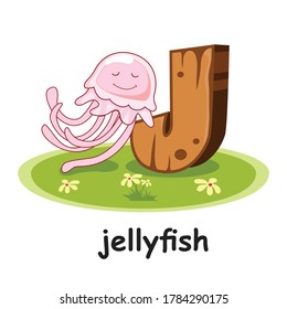 Jellyfish Cartoon 3D Wood Alphabet Animals Letter J