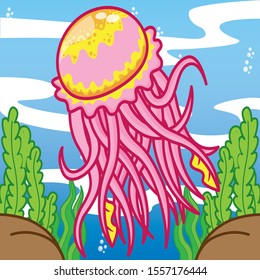 Jellyfish cartoon, animal cartoon, cute cartoon	