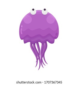 Jellyfish Cartoon Character. Cute Animal Mascot Icon Flat Design. Childrens Book