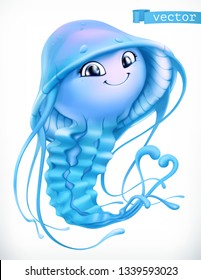 Jellyfish cartoon character. Funny animal, 3d vector icon