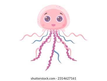 Jellyfish Cartoon Character Vector Illustration Isolated on White Background