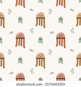 Jellyfish cartoon so cute. On bubble background. Pattern seamless vector illustration. 