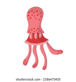 Jellyfish cartoon isolated medusa and biology jelly fish. Marine and water life animal vector illustration. Colorful exotic undersea wildlife with tentacle and sea nature icon