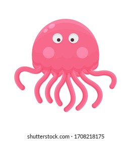 Jellyfish Cartoon Little Character. Cute Animal Mascot Icon Flat Design. Childrens Book