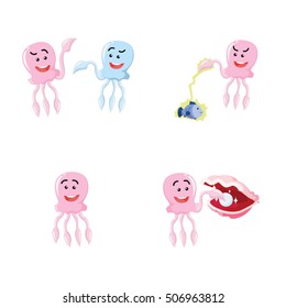 jellyfish cartoon set illustration design