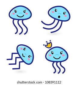Jellyfish cartoon set isolated on white