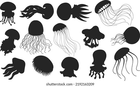 Jellyfish cartoon stock symbol isolated Vector Silhouettes