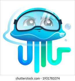 jellyfish character in goggles in blue colors