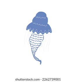 Jellyfish Character sea animal on deep background. Wild life illustration. Vector illustration.