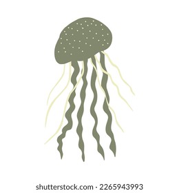 Jellyfish Character sea animal on deep background. Wild life illustration. Vector illustration.