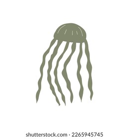 Jellyfish Character sea animal on deep background. Wild life illustration. Vector illustration.