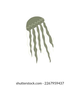 Jellyfish Character sea animal on deep background. Wild life illustration. Vector illustration.