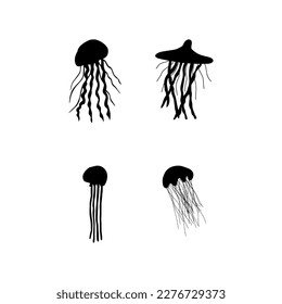 Jellyfish Character sea animal on deep background. Wild life illustration. Vector illustration.