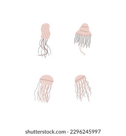 Jellyfish Character sea animal on deep background. Wild life illustration. Vector illustration.