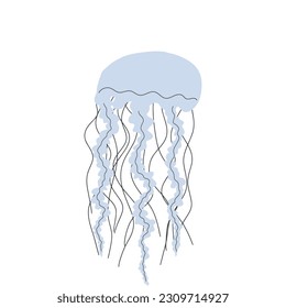 Jellyfish Character sea animal on deep background. Wild life illustration. Vector illustration.