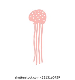 Jellyfish Character sea animal on deep background. Wild life illustration. Vector illustration.