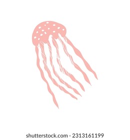 Jellyfish Character sea animal on deep background. Wild life illustration. Vector illustration.