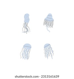 Jellyfish Character sea animal on deep background. Wild life illustration. Vector illustration.