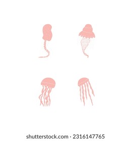 Jellyfish Character sea animal on deep background. Wild life illustration. Vector illustration.