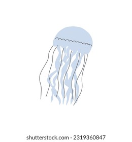Jellyfish Character sea animal on deep background. Wild life illustration. Vector illustration.